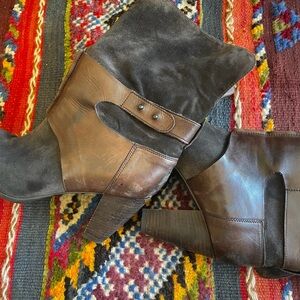 Women's Brown Leather and Suede Heeled Ankle Boots